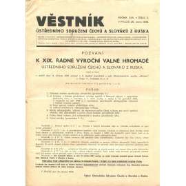 Věstník Ústředního sdružení Čechů a Slováků z Ruska, ročník XVIII., číslo 5/1938 (legie, legionáři, legie v Rusku) - časopis