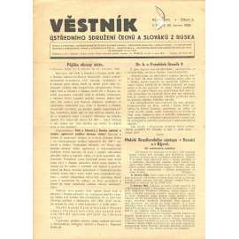 Věstník Ústředního sdružení Čechů a Slováků z Ruska, ročník XVI., číslo 9/1936 (legie, legionáři, legie v Rusku) - časopis