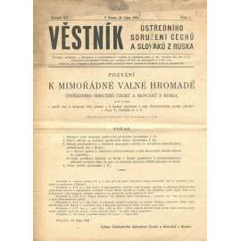 Věstník Ústředního sdružení Čechů a Slováků z Ruska, ročník XII., číslo 1/1931 (legie, legionáři, legie v Rusku) - časopis