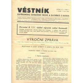 Věstník Ústředního sdružení Čechů a Slováků z Ruska, ročník XX., číslo 1/1940 (legie, legionáři, legie v Rusku) - časopis