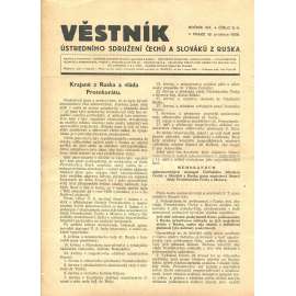 Věstník Ústředního sdružení Čechů a Slováků z Ruska, ročník XX., číslo 3-4/1939 (legie, legionáři, legie v Rusku) - časopis