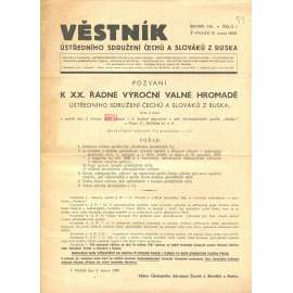 Věstník Ústředního sdružení Čechů a Slováků z Ruska, ročník XIX., číslo 1/1939 (legie, legionáři, legie v Rusku) - časopis