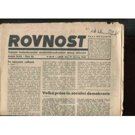 Rovnost, ročník XLVII., číslo 25/1938. Časopis československé sociálnědemokratické strany dělnické (noviny)