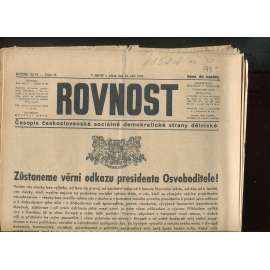 Rovnost, ročník XLVI., číslo 39/1937. Časopis československé sociálně demokratické strany dělnické (noviny)