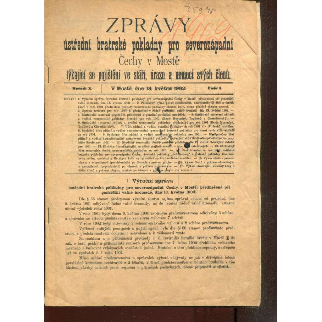Zprávy ústřední bratrské pokladny pro severozápadní Čechy v Mostě. Ročník X., číslo 3/1902 (most)