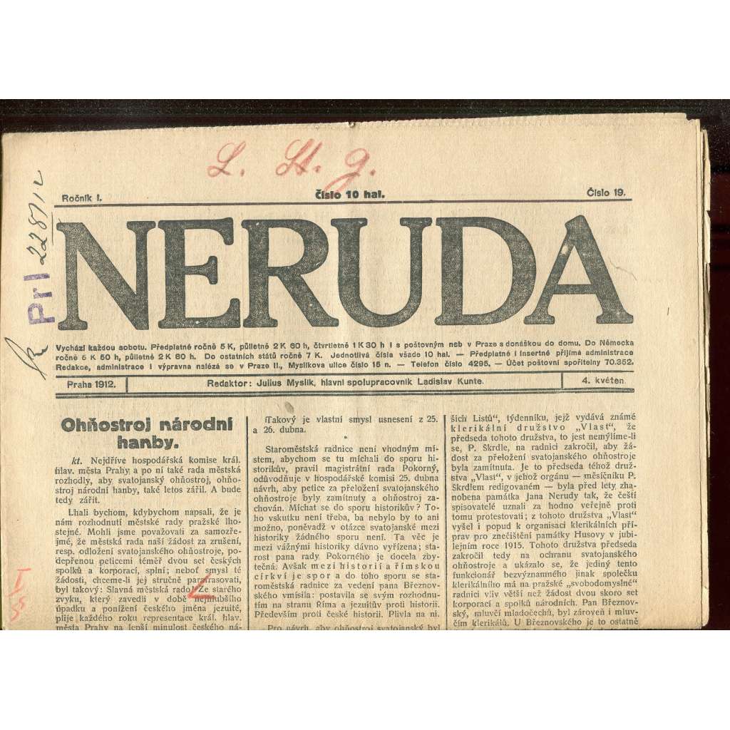 Neruda, ročník I., číslo 19/1912 (noviny)