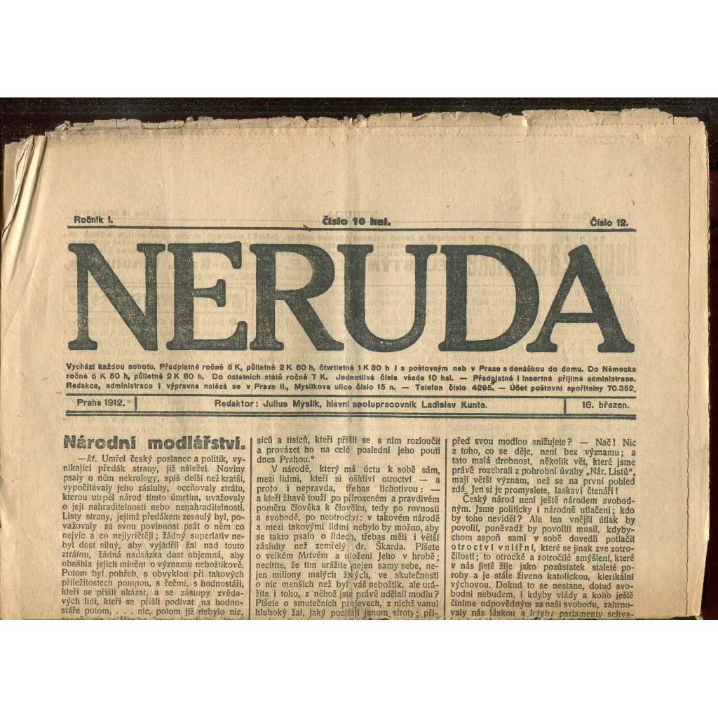 Neruda, ročník I., číslo 12/1912 (noviny)