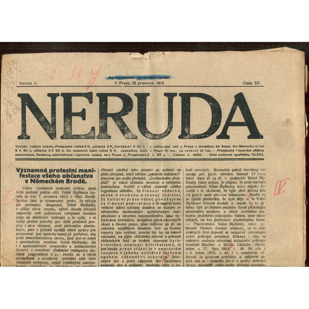 Neruda, ročník II., číslo 50/1913 (noviny)