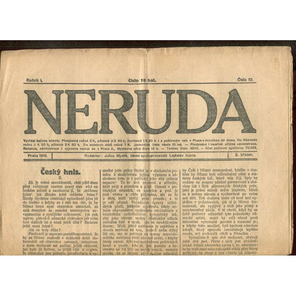Neruda, ročník I., číslo 10/1912 (noviny)