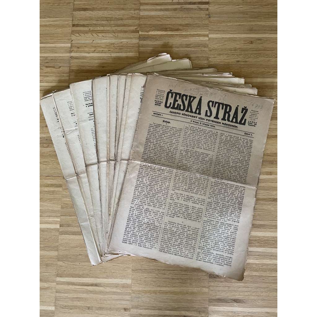 Česká stráž, ročník I., čísla 1-43/1918. Časopis věnovaný všem potřebám národním (noviny)