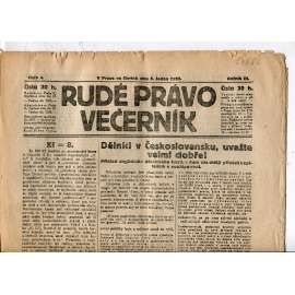 Rudé právo - večerník, ročník III., číslo 4 (5.1.1922). 1. republika, noviny