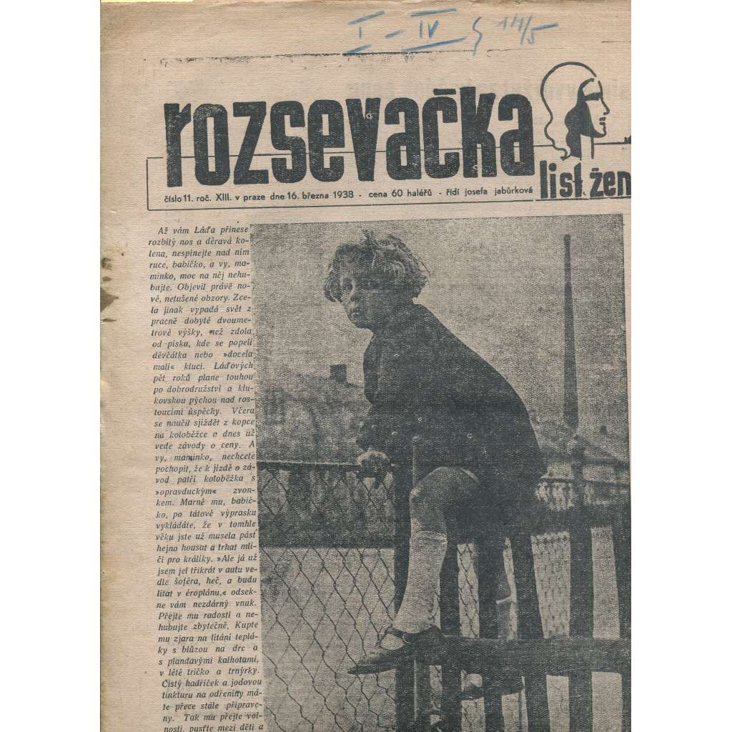 Rozsevačka, ročník XIII., číslo 11/1938. List žen (časopis, 1. republika, noviny)
