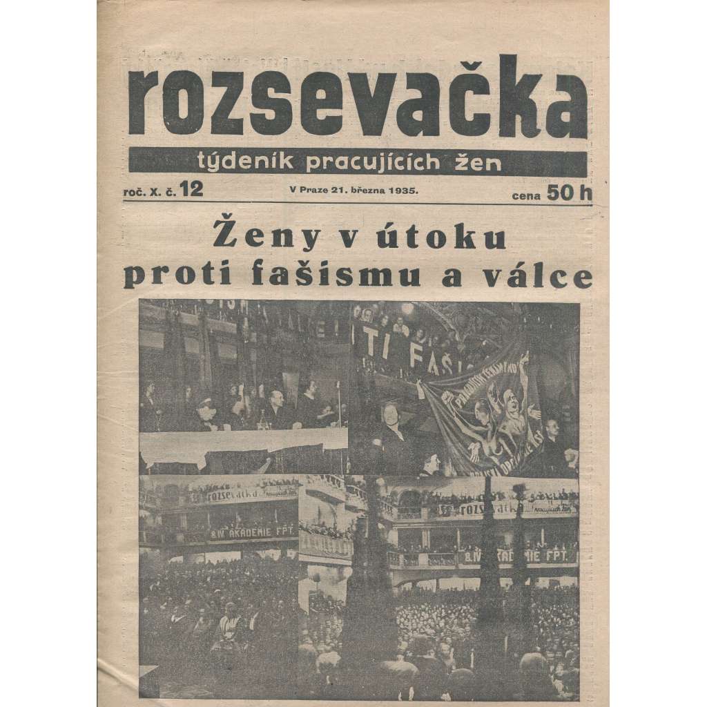 Rozsevačka, ročník X., číslo 12/1935. Týdeník pracujících žen (časopis, 1. republika, noviny)
