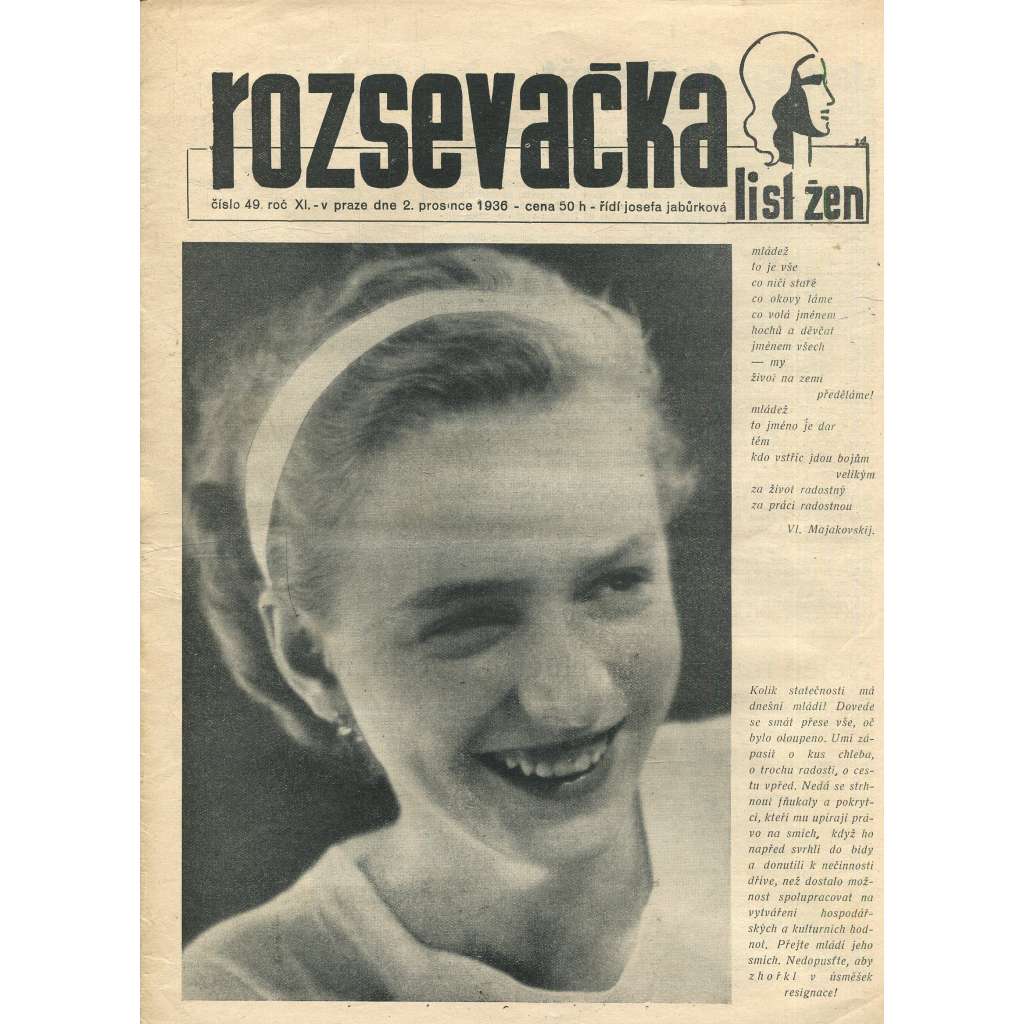 Rozsevačka, ročník XI., číslo 49/1936. List žen (časopis, 1. republika, noviny) - není kompletní