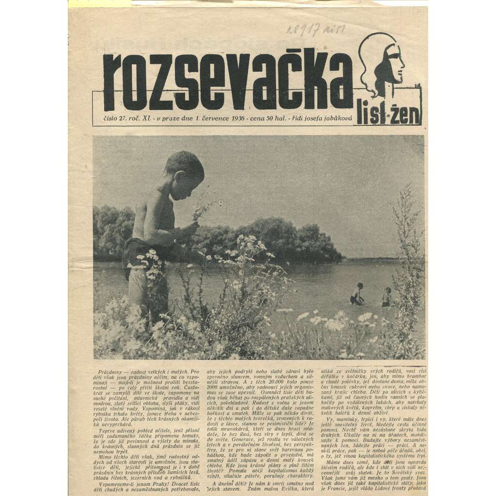 Rozsevačka, ročník XI., číslo 27/1936. List žen (časopis, 1. republika, noviny)
