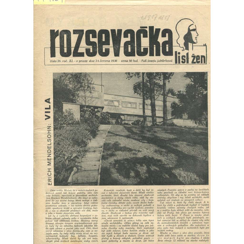 Rozsevačka, ročník XI., číslo 26/1936. List žen (časopis, 1. republika, noviny)