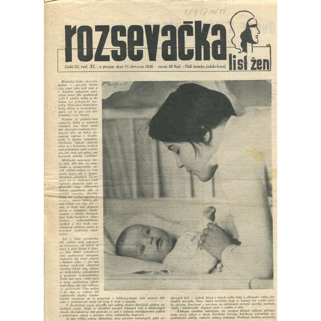 Rozsevačka, ročník XI., číslo 25/1936. List žen (časopis, 1. republika, noviny)