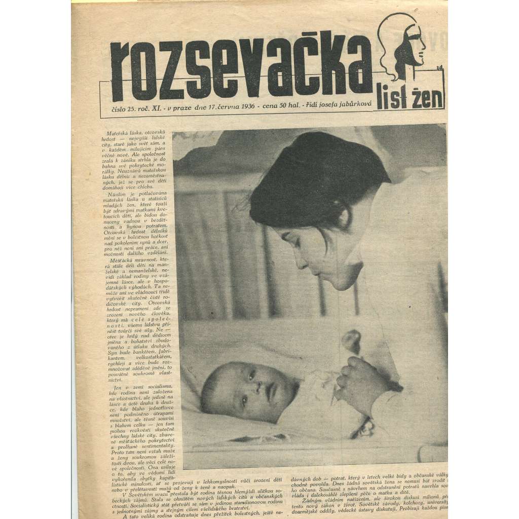 Rozsevačka, ročník XI., číslo 25/1936. List žen (časopis, 1. republika, noviny)