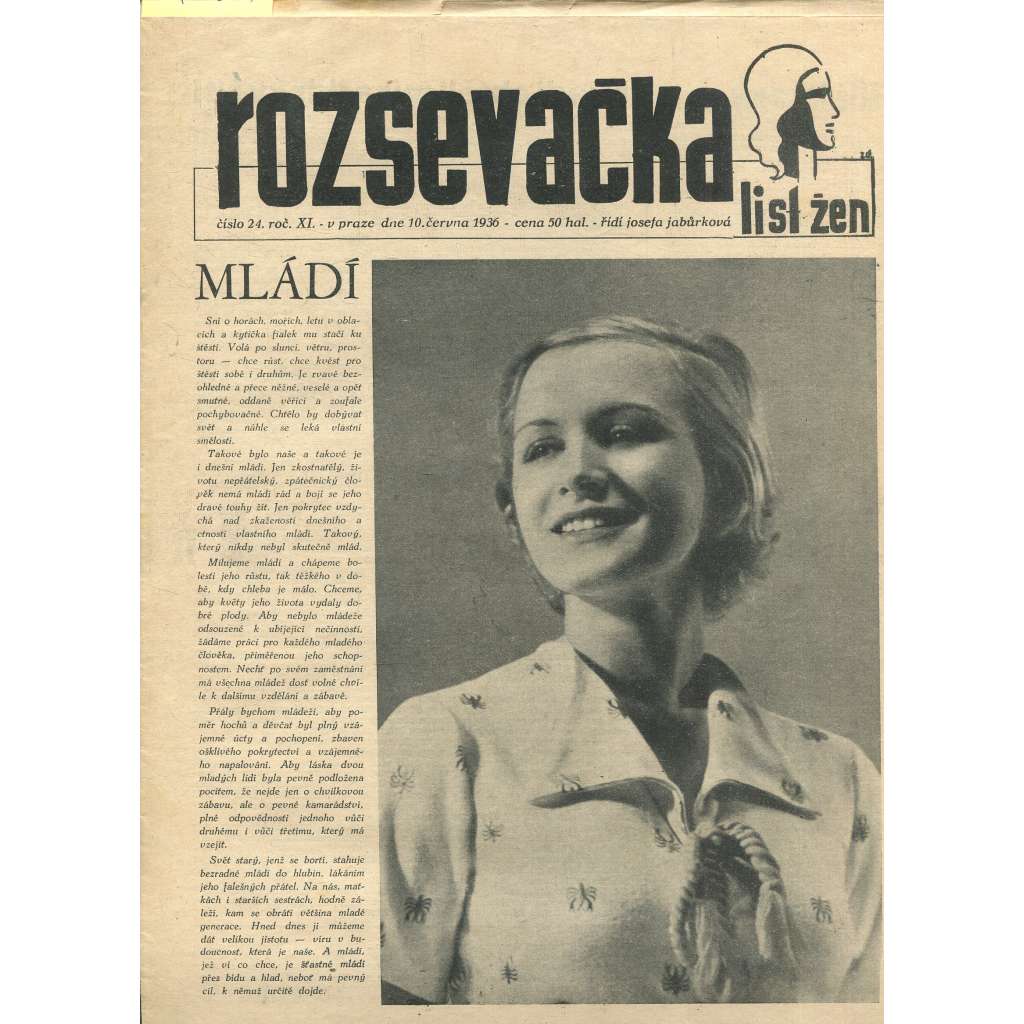 Rozsevačka, ročník XI., číslo 24/1936. List žen (časopis, 1. republika, noviny)