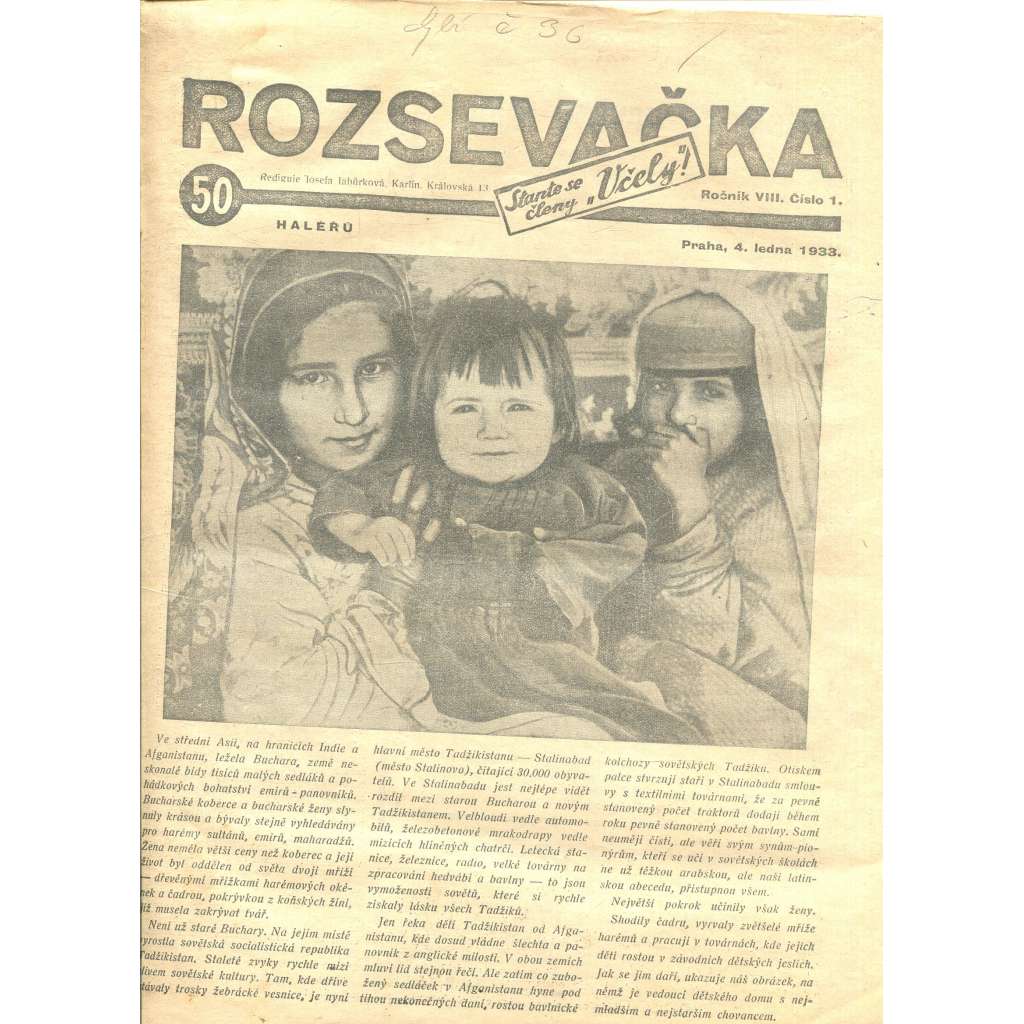 Rozsevačka, ročník VIII., číslo 1/1933 (časopis, 1. republika, noviny)
