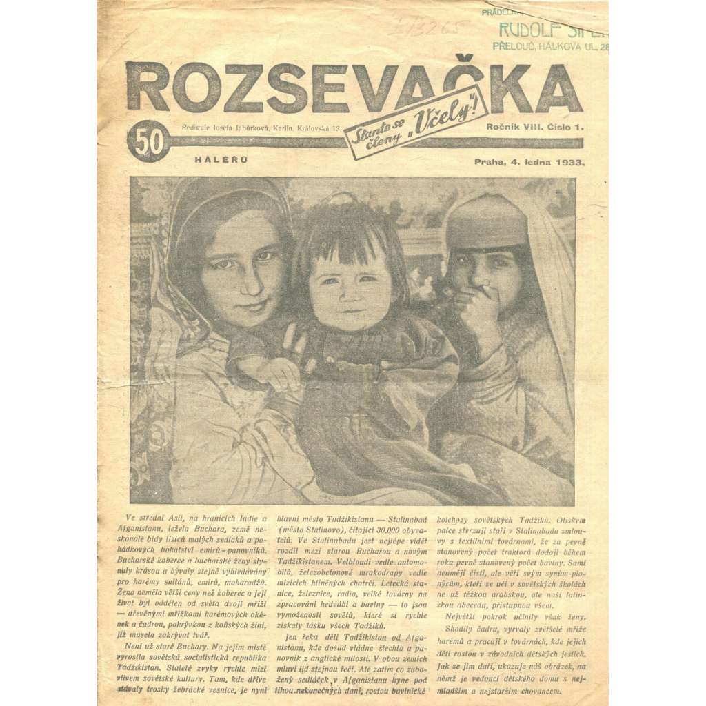 Rozsevačka, ročník VIII., číslo 1/1933 (časopis, 1. republika, noviny)