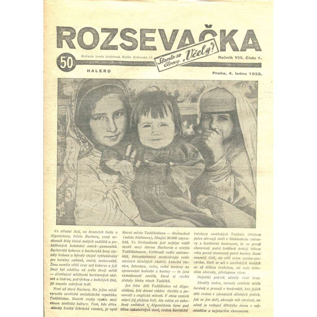 Rozsevačka, ročník VIII., číslo 1/1933 (časopis, 1. republika, noviny)