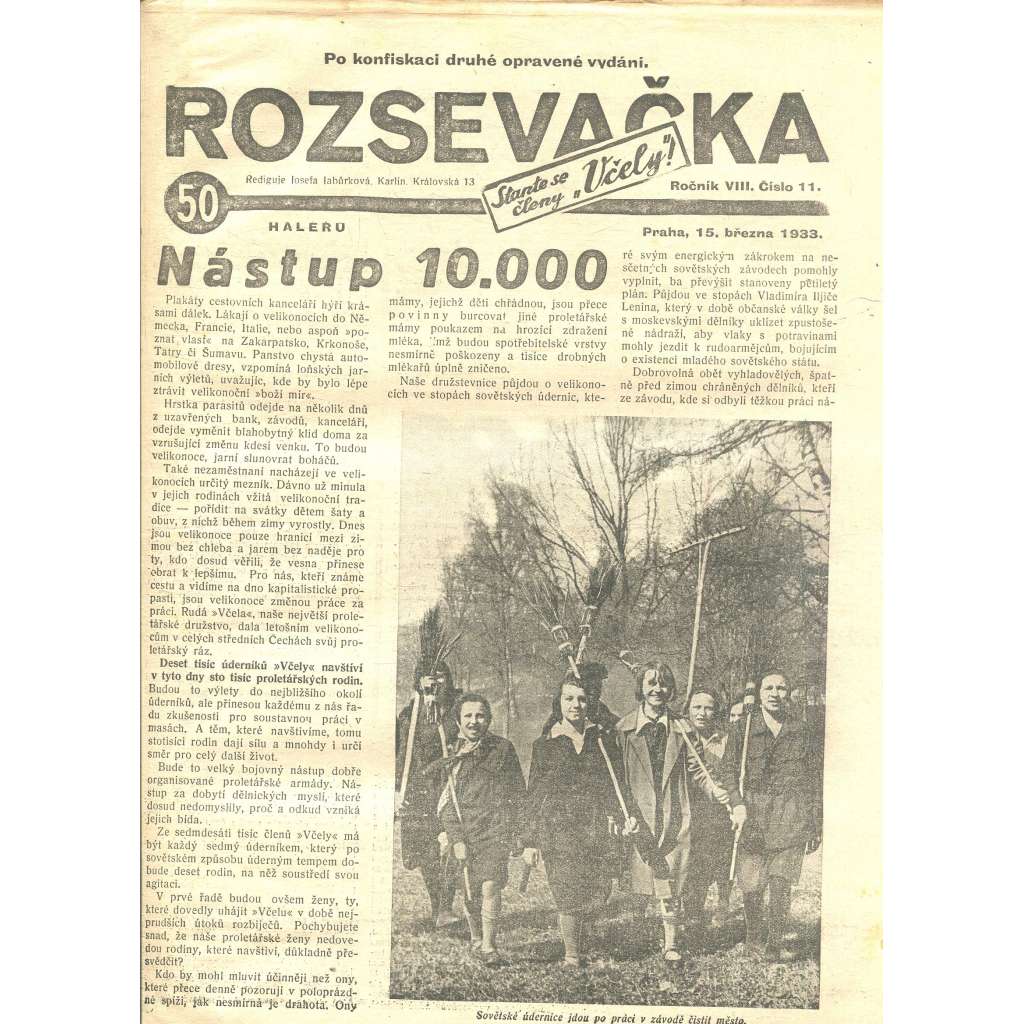 Rozsevačka, ročník VIII., číslo 11/1933 (časopis, 1. republika, noviny)