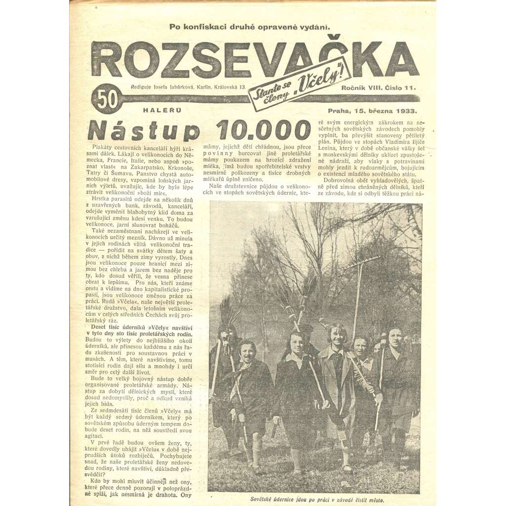 Rozsevačka, ročník VIII., číslo 11/1933 (časopis, 1. republika, noviny)
