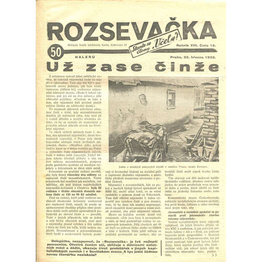 Rozsevačka, ročník VIII., číslo 12/1933 (časopis, 1. republika, noviny)