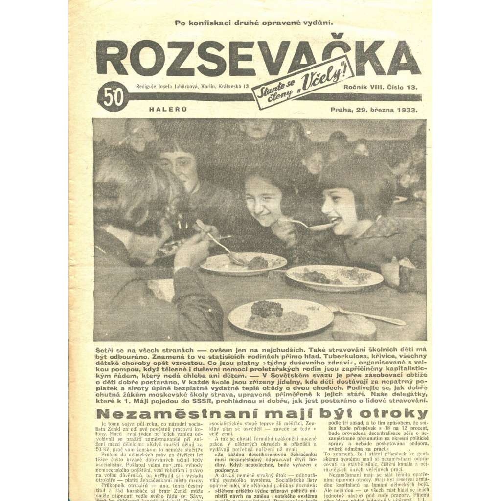 Rozsevačka, ročník VIII., číslo 13/1933 (časopis, 1. republika, noviny)