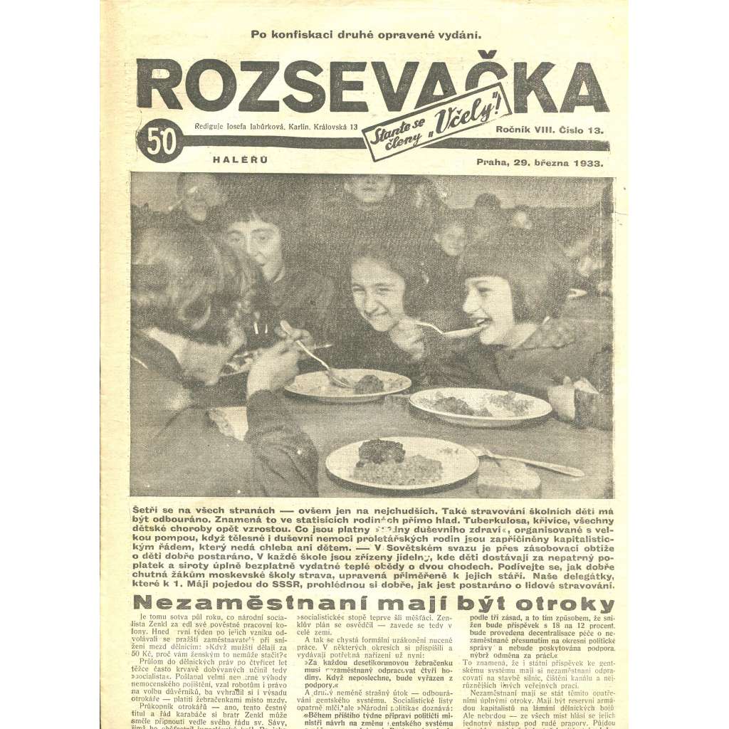 Rozsevačka, ročník VIII., číslo 13/1933 (časopis, 1. republika, noviny)