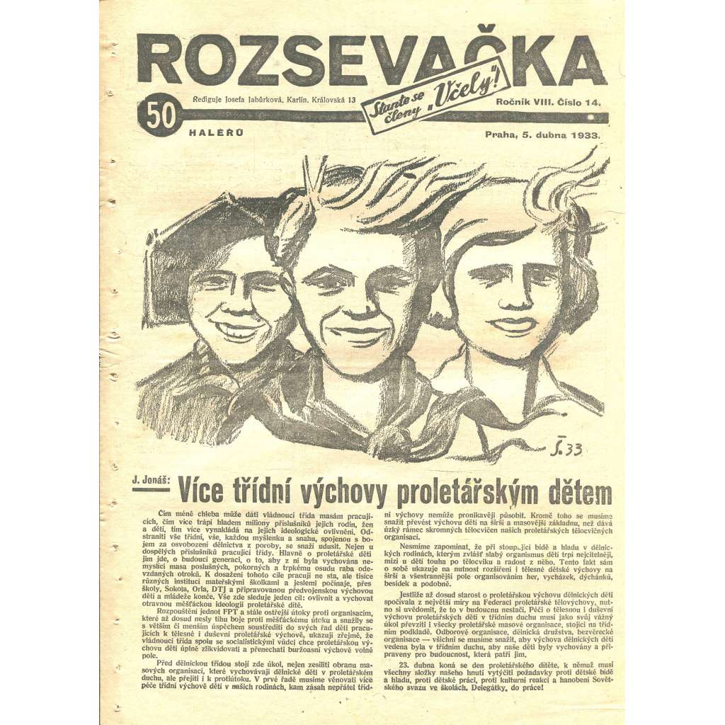 Rozsevačka, ročník VIII., číslo 14/1933 (časopis, 1. republika, noviny)