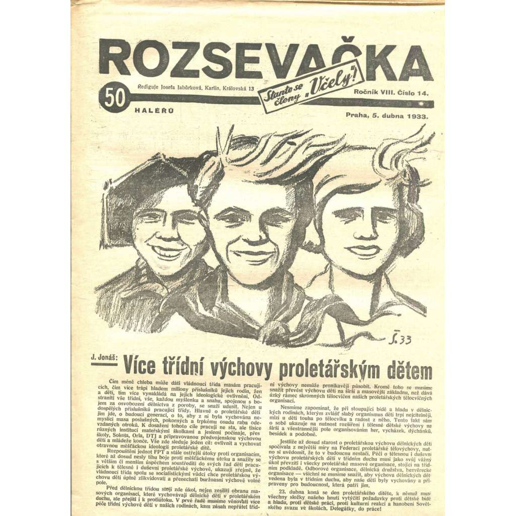 Rozsevačka, ročník VIII., číslo 14/1933 (časopis, 1. republika, noviny)