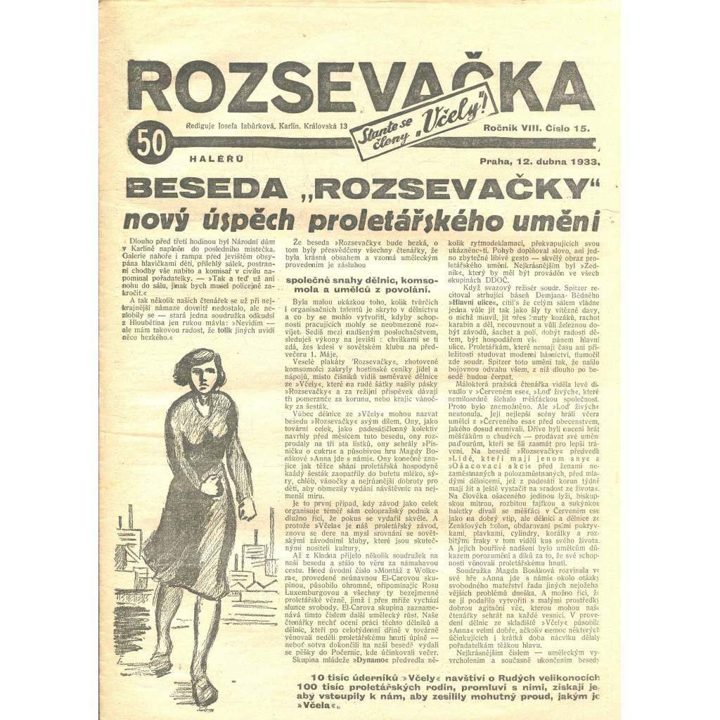 Rozsevačka, ročník VIII., číslo 15/1933 (časopis, 1. republika, noviny)