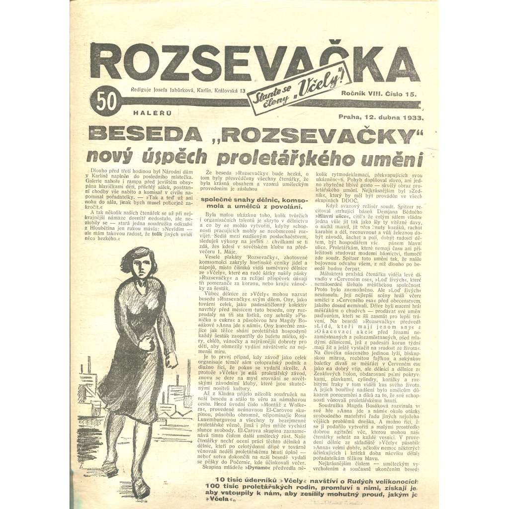 Rozsevačka, ročník VIII., číslo 15/1933 (časopis, 1. republika, noviny)