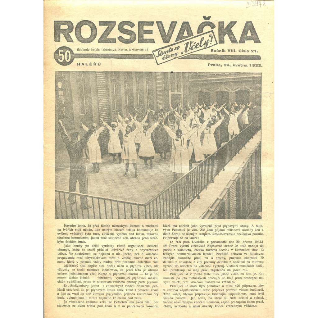 Rozsevačka, ročník VIII., číslo 21/1933 (časopis, 1. republika, noviny)