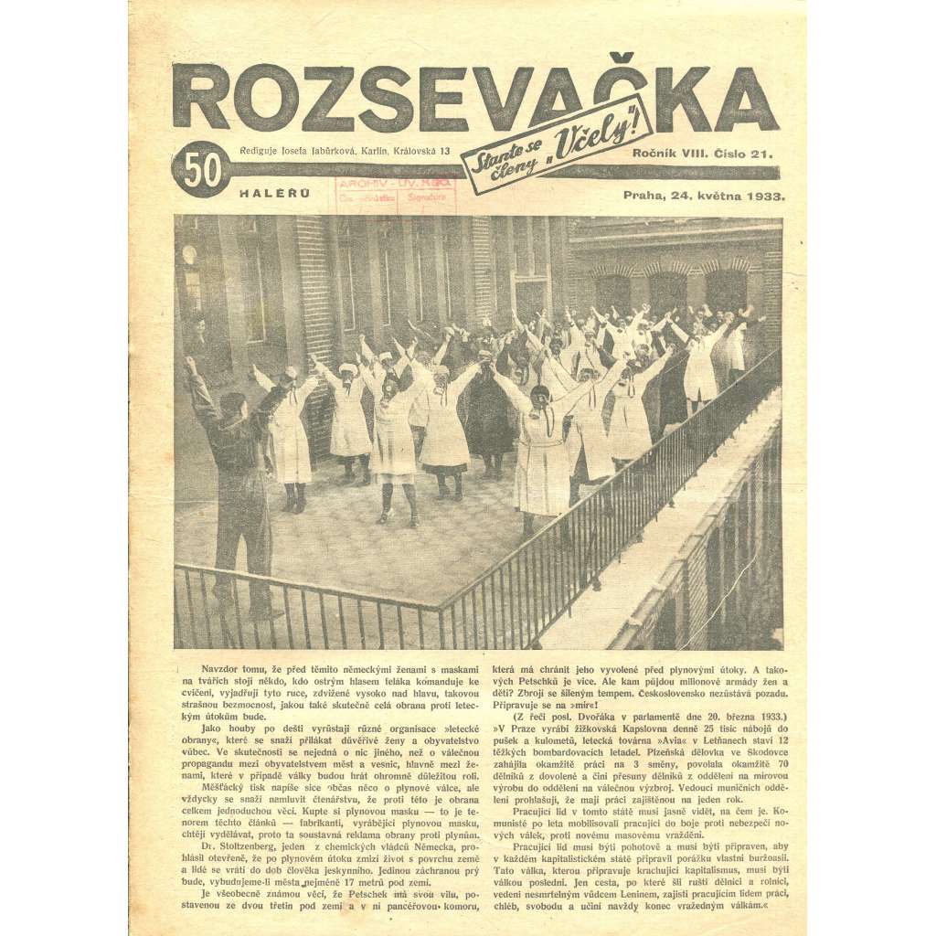 Rozsevačka, ročník VIII., číslo 21/1933 (časopis, 1. republika, noviny)