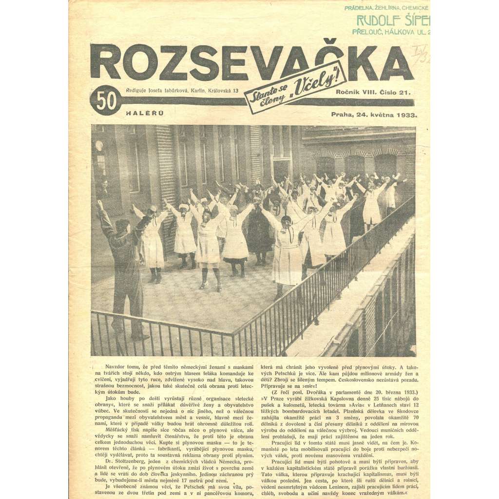 Rozsevačka, ročník VIII., číslo 21/1933 (časopis, 1. republika, noviny)