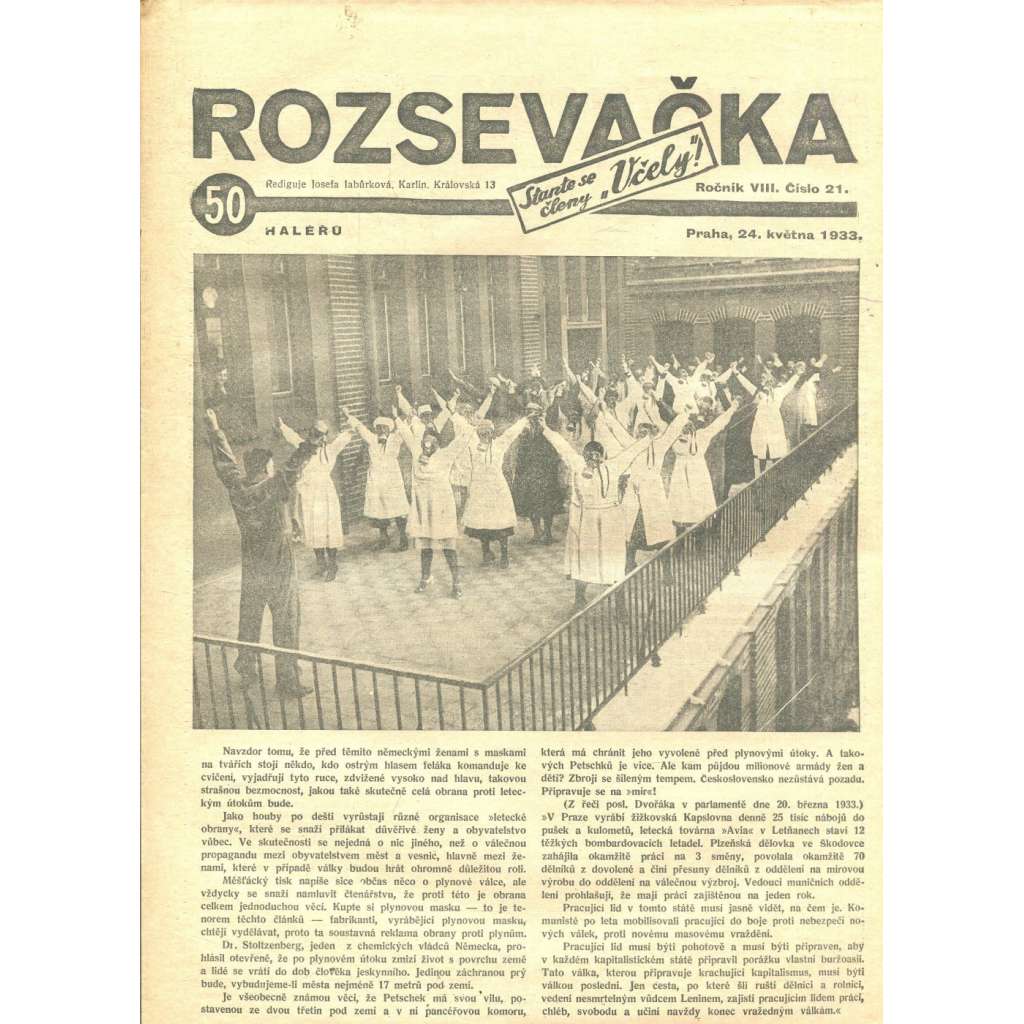 Rozsevačka, ročník VIII., číslo 21/1933 (časopis, 1. republika, noviny)