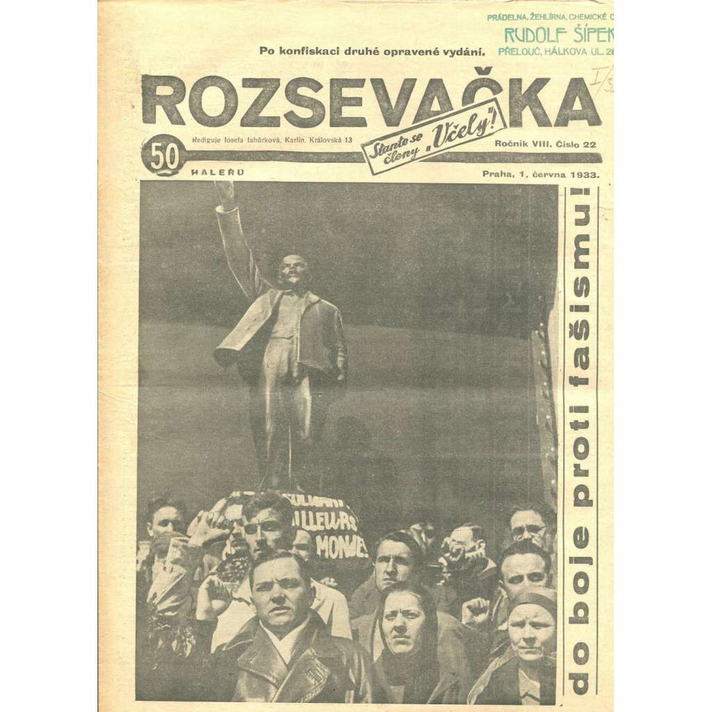 Rozsevačka, ročník VIII., číslo 22/1933 (časopis, 1. republika, noviny)