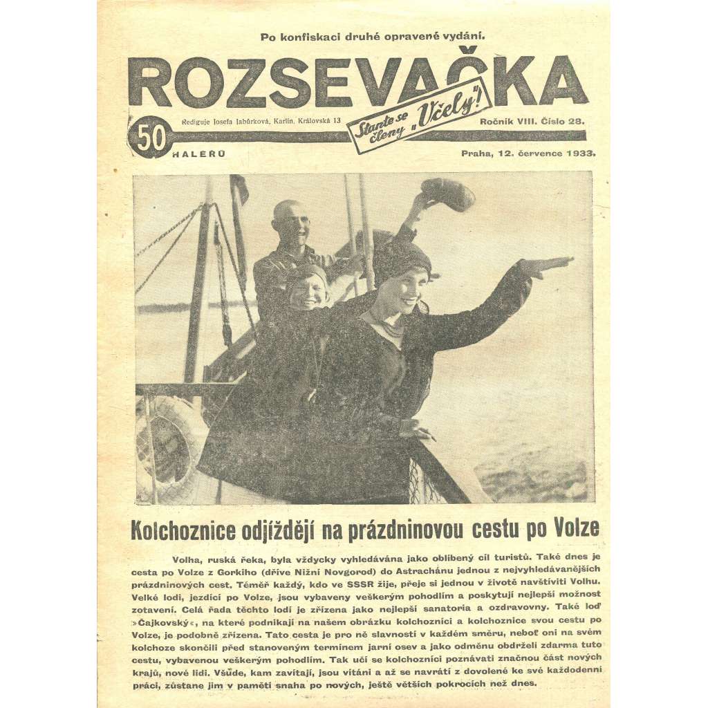 Rozsevačka, ročník VIII., číslo 28/1933 (časopis, 1. republika, noviny)