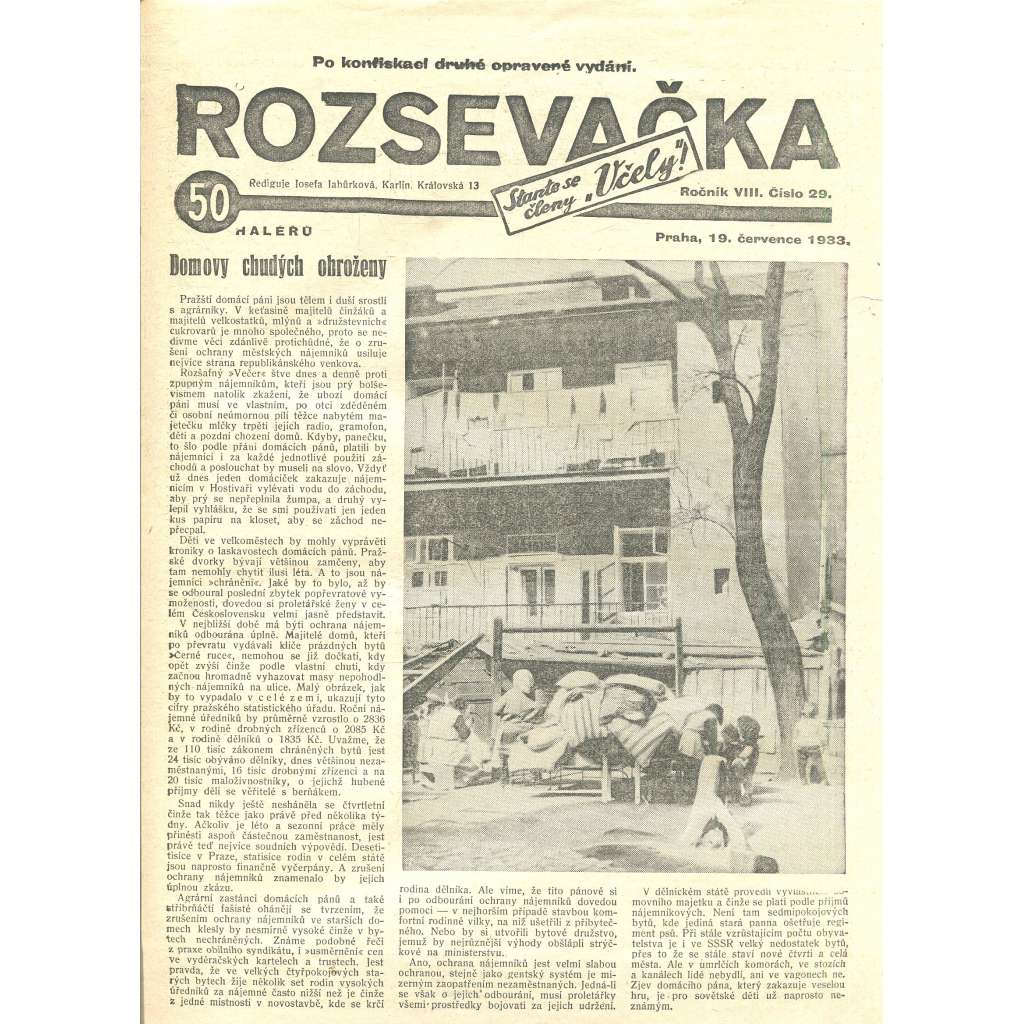 Rozsevačka, ročník VIII., číslo 29/1933 (časopis, 1. republika, noviny)
