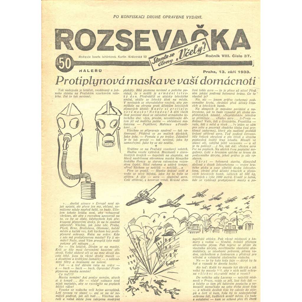 Rozsevačka, ročník VIII., číslo 37/1933 (časopis, 1. republika, noviny)