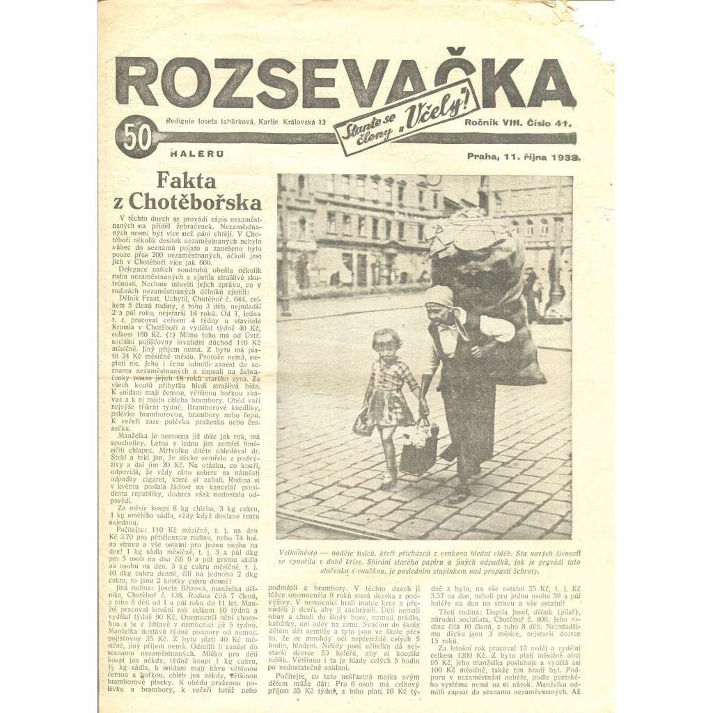 Rozsevačka, ročník VIII., číslo 41/1933 (časopis, 1. republika, noviny)
