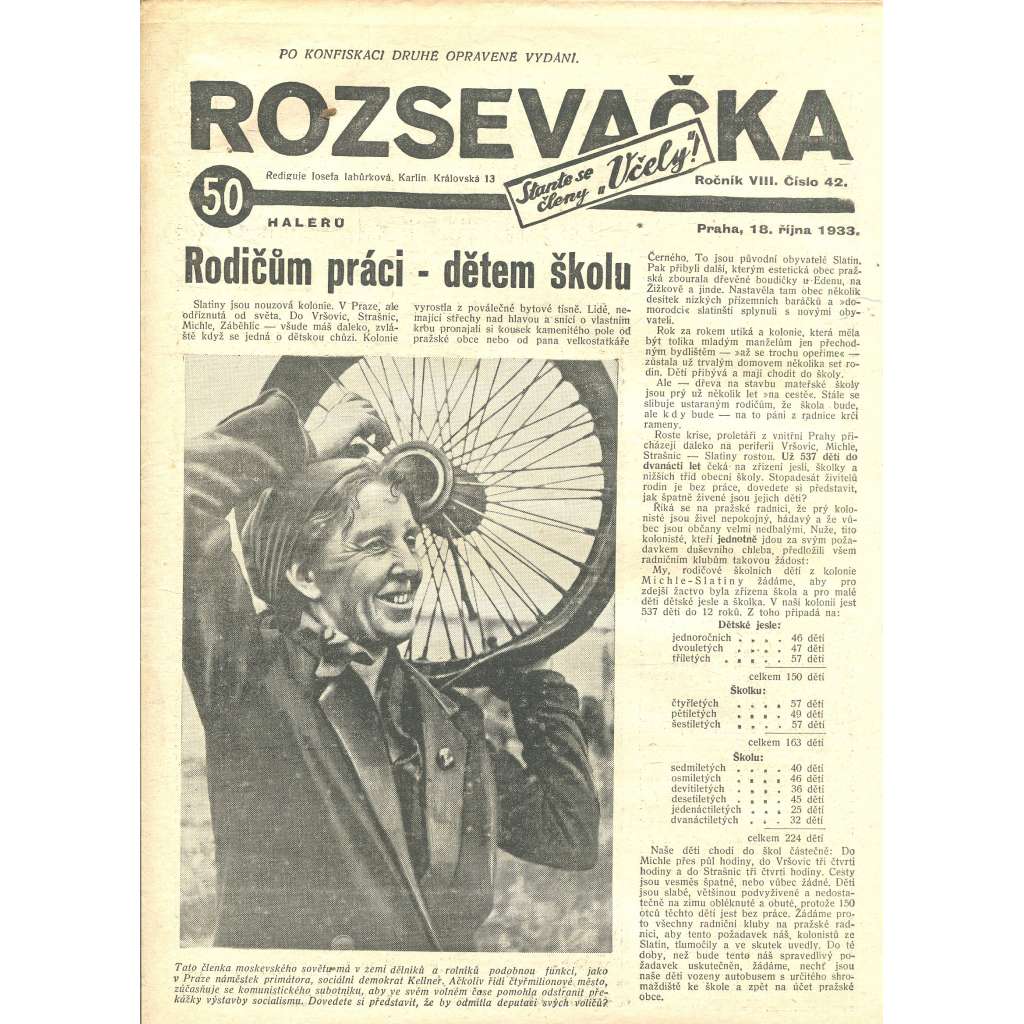 Rozsevačka, ročník VIII., číslo 42/1933 (časopis, 1. republika, noviny)