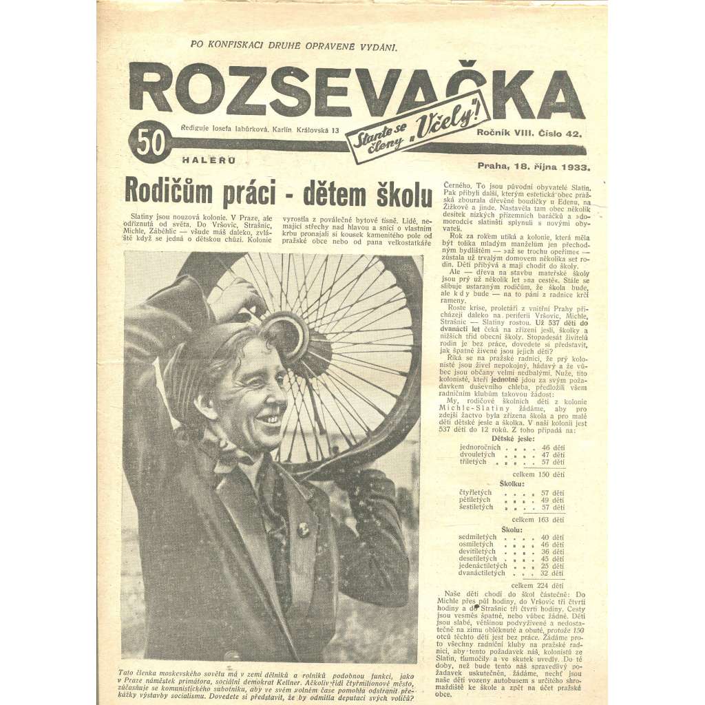 Rozsevačka, ročník VIII., číslo 42/1933 (časopis, 1. republika, noviny)