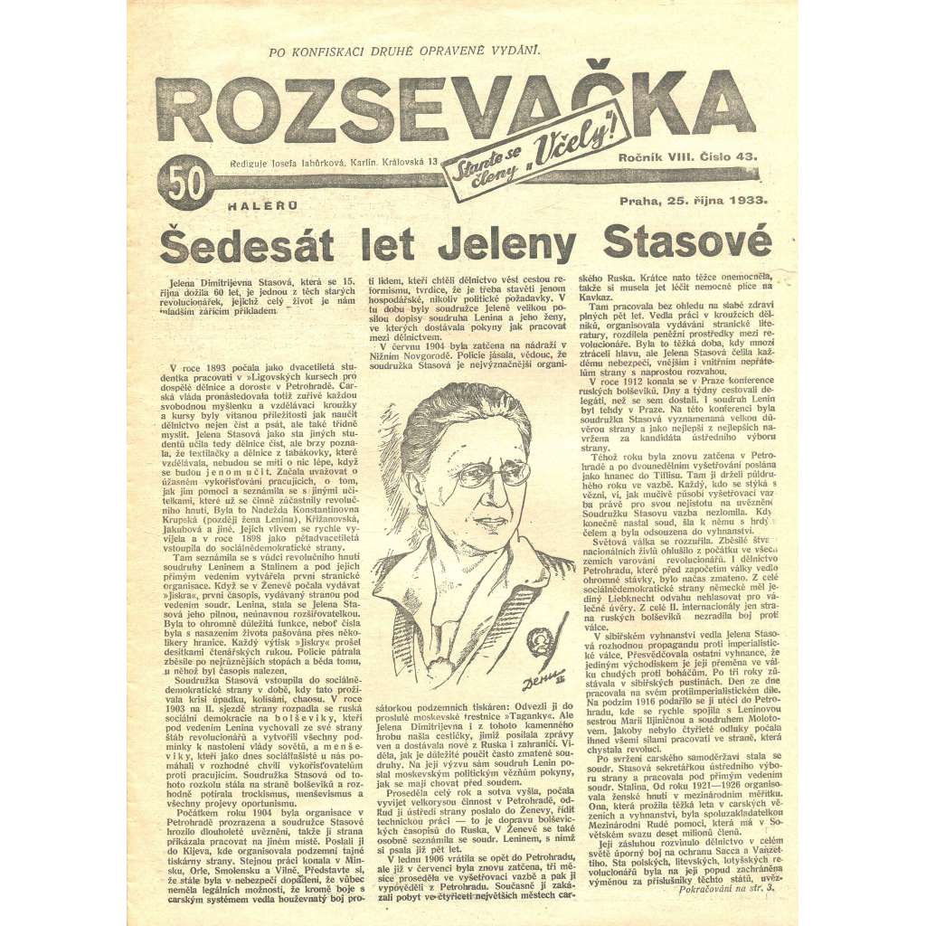 Rozsevačka, ročník VIII., číslo 43/1933 (časopis, 1. republika, noviny)