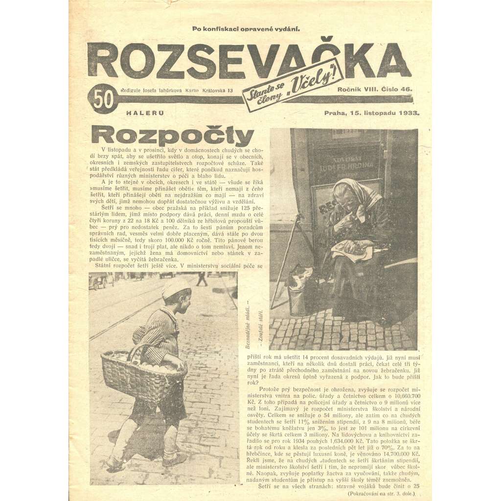 Rozsevačka, ročník VIII., číslo 46/1933 (časopis, 1. republika, noviny)