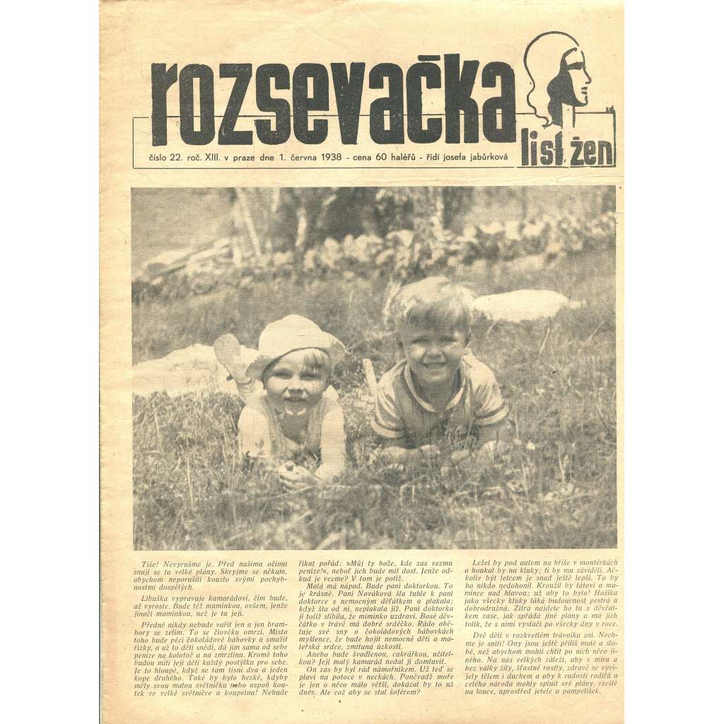 Rozsevačka, ročník XIII., číslo 22/1938 (časopis, noviny)