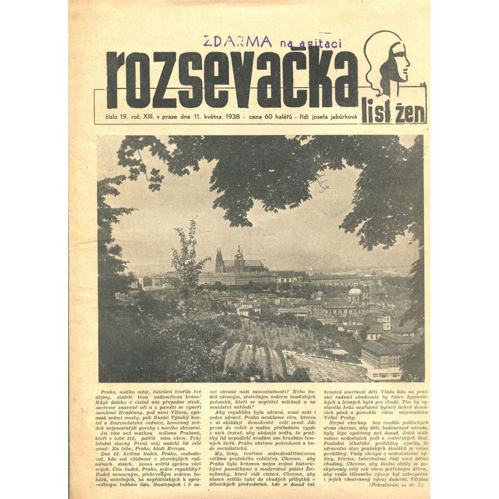 Rozsevačka, ročník XIII., číslo 19/1938 (časopis, noviny)